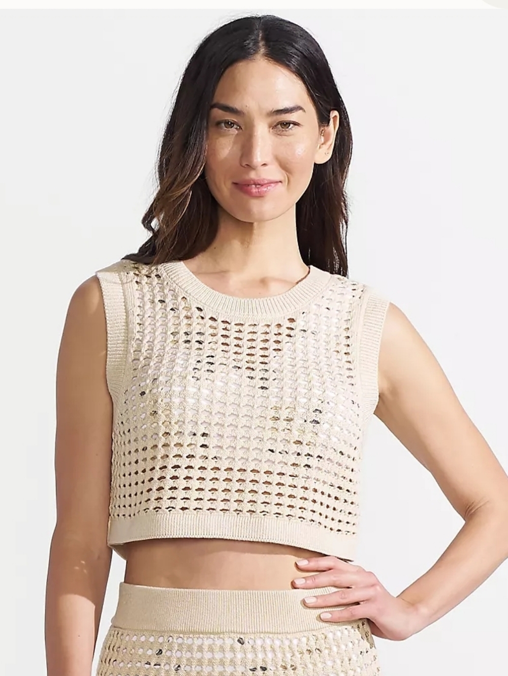 NWT Lands' End Cotton Viscose Open Knit Sleeveless Scoop Neck Top Cover Up